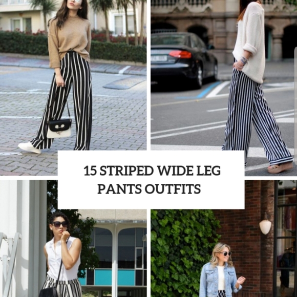 Blue White stripe high waist wideleg trousers L - Picture 6 of 7